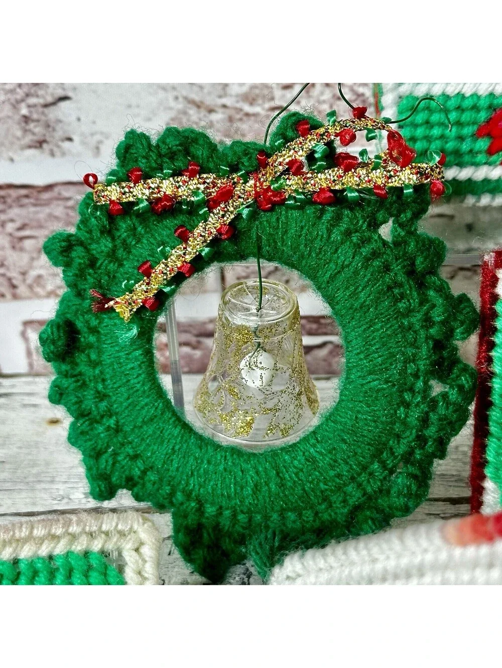 Vintage Lot 21 Plastic Canvas & Crocheted Christmas Ornaments & Poinsettia Decor